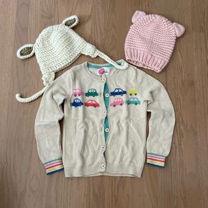 Mini Boden cardigan and hats beanies